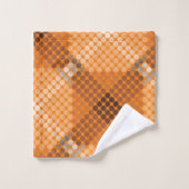 Graue bis braune Kreise über orangefarbene, quadra Badhandtuch Set (Waschlappen)