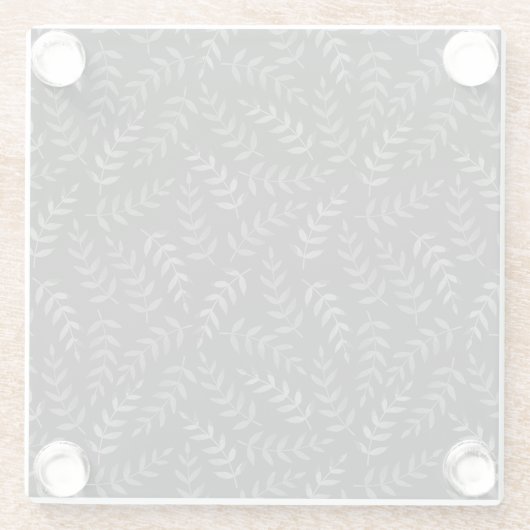Graue Blätter auf schwarz Glasuntersetzer (Rückseite)