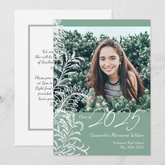 Graue Blätter Foto Abschluss Ankündigung (Vorne/Hinten)