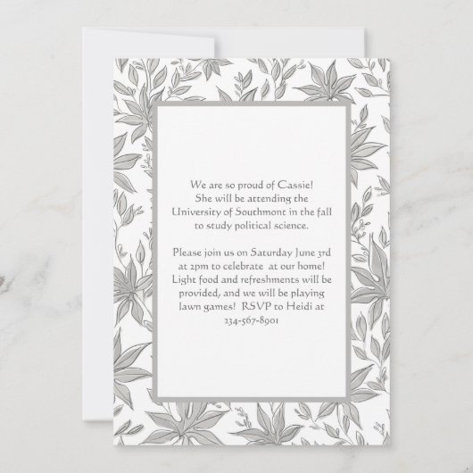 Graue Blätter Foto Abschluss Ankündigung (Rückseite)