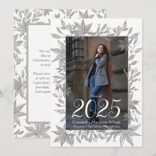 Graue Blätter Foto Abschluss Ankündigung (Vorne/Hinten)