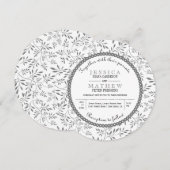 Graue Blätter Muster moderne Blumenhochzeit Einladung (Vorne/Hinten)