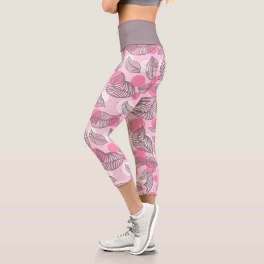 Graue Blätter Rosa Blasen Capri Leggings (Links)