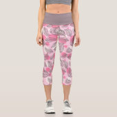 Graue Blätter Rosa Blasen Capri Leggings (Vorderseite)