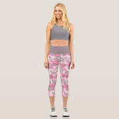 Graue Blätter Rosa Blasen Capri Leggings (Vorderseite)