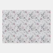 Graue Blätter und rote Berries auf Rot, Blau, Schw (Vorderseite 3)