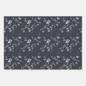 Graue Blätter und rote Berries auf Rot, Blau, Schw (Vorderseite 2)