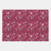 Graue Blätter und rote Berries auf Rot, Blau, Schw (Vorderseite)