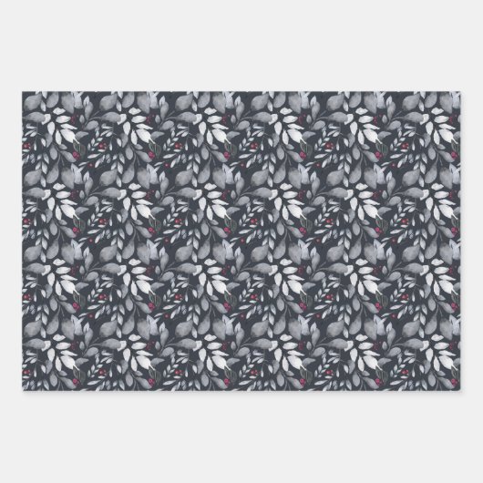 Graue Blätter und rote Berries Umhüllungspapierblä (Vorderseite)