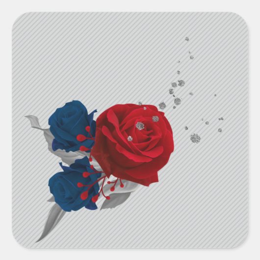 Graue Blätter von Marinebranchen und roten Blume Quadratischer Aufkleber (Vorderseite)