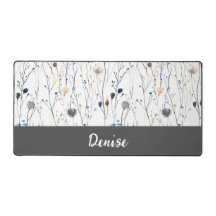 Graue Blaue Aquarell-Wildblumen-Monogramm-Name