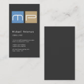 Graue, blaue Beige-Monogram-Visitenkarte Visitenkarte (Vorne/Hinten)