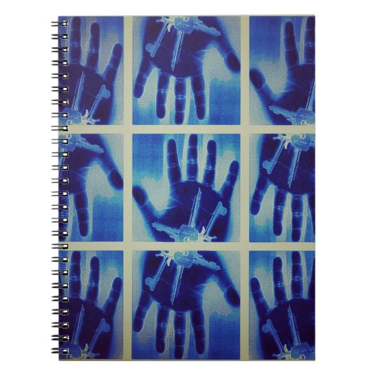 graue blaue Hand Notizblock (Vorderseite)