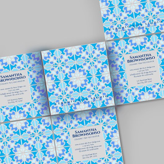 Graue blaue Keramik Tile Quadratische Visitenkarte