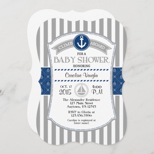 Graue blaue Kinderdusche Einladung (Vorne/Hinten)