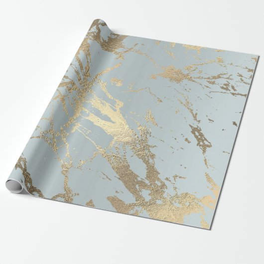 Graue blaue Pastel Goldmarmor Shiny Glam Abstrakt Geschenkpapier (Ungerollt)