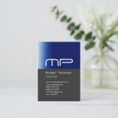 Graue blaue Streifen-Monogram-Visitenkarte Visitenkarte (Stehend Vorderseite)