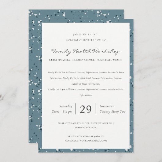 Graue blaue Terrazzo Muster Workshop Veranstaltung Dankeskarte (Vorne/Hinten)