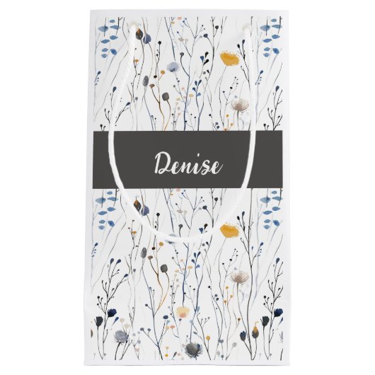 Graue Blaue Wildblumen-Wasserfarbe-Monogramm Kleine Geschenktüte (Vorderseite)