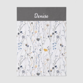 Graue Blaue Wildblumen-Wasserfarbe Seidenpapier