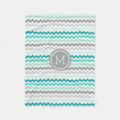 Graue blaue Zickzack Muster-Monogramm-Decke Fleecedecke (Vorderseite)