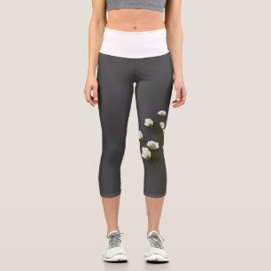 Graue Blühpants für den Frühling Capri Leggings
