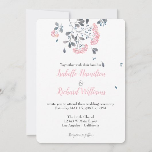 Graue Blume Aquarellfarben Hochzeit Einladung (Vorderseite)