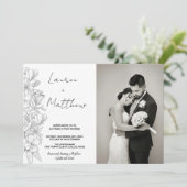 Graue Blume Art Wedding Einladungen mit Foto (Stehend Vorderseite)