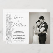Graue Blume Art Wedding Einladungen mit Foto (Vorne/Hinten)