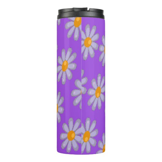 Graue Blume auf lila Thermosbecher (Rückseite)