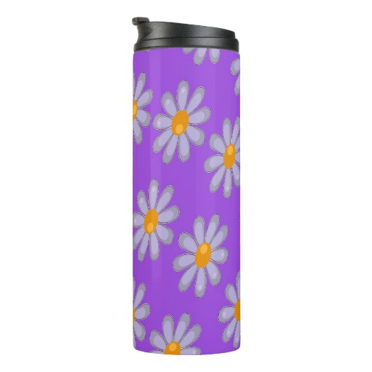 Graue Blume auf lila Thermosbecher (Nach rechts gedreht)