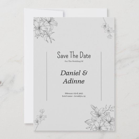 Graue Blume Hochzeitseinladung Einladung (Vorderseite)