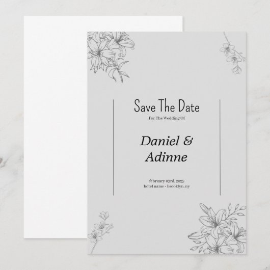 Graue Blume Hochzeitseinladung Einladung (Vorne/Hinten)