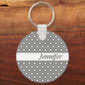 Graue Blume Raute Muster Schlüsselanhänger (Vorderseite)