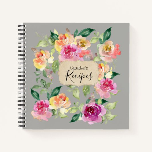 Graue Blume Rezept Kochbuch Spiral Notebook Notizblock (Vorderseite)