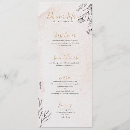 Graue Blume rosa Hintergrund Menükarte (Vorderseite)