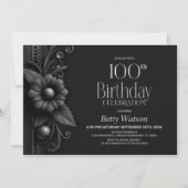 Graue Blumen 100. Geburtstagsfeier Einladung (Vorderseite)