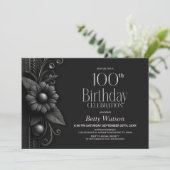 Graue Blumen 100. Geburtstagsfeier Einladung (Stehend Vorderseite)