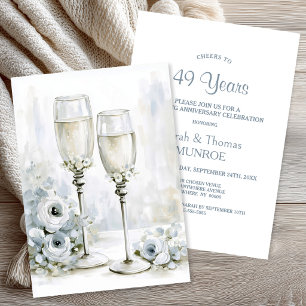 Graue Blumen Champagnergläser Hochzeit Jubiläum Einladung