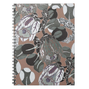 Graue Blumen und braunes Muster Notizblock