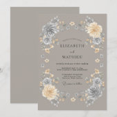 Graue Blumen Verzauberte Hochzeit Einladung (Vorne/Hinten)