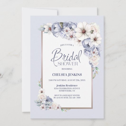 Graue Blumendusche Einladung (Vorderseite)