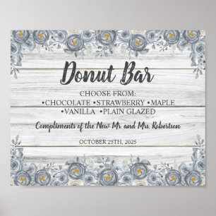 Graue Blumenelemente Donut-Bar Brautparty Hochze Poster