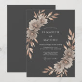 Graue Blumenhochzeit Einladung (Vorne/Hinten)