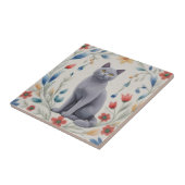 Graue Blumenkatzen - Graue Katze Bunte Volksblumen Fliese (Seite)