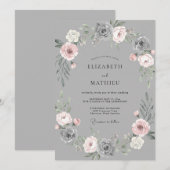 Graue Blush-Blumengirlande Hochzeit Einladung (Vorne/Hinten)