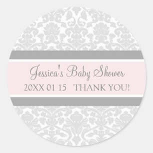 Graue Blush-Damaskus-Babyparty-Geschenkaufkleber Runder Aufkleber