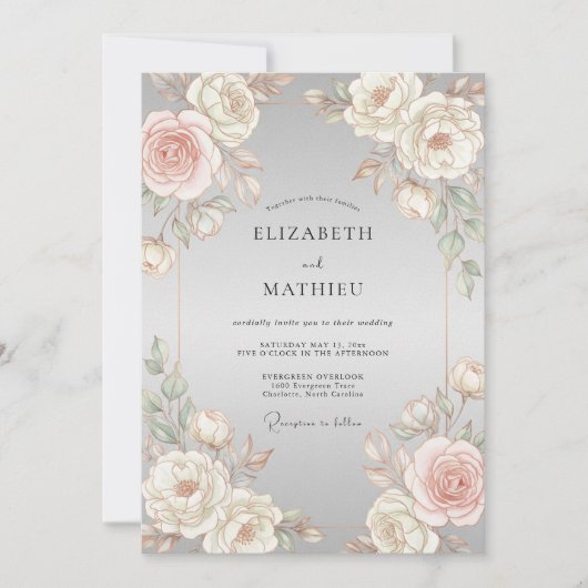 Graue Blush Serene Hochzeit Einladung (Vorderseite)