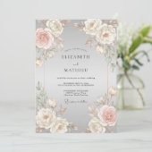 Graue Blush Serene Hochzeit Einladung (Stehend Vorderseite)