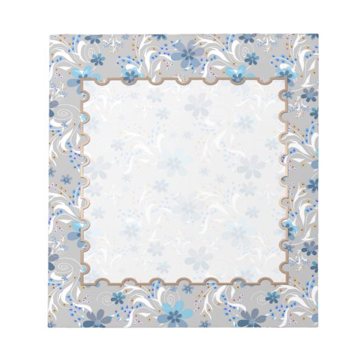 Graue Blüte , Retro , grau , blau Notizblock (Vorderseite)